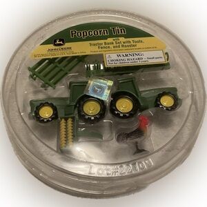 Pocorn Tin c2009 Top Only John Deere Tractor Bank Set tools, fence, rooster